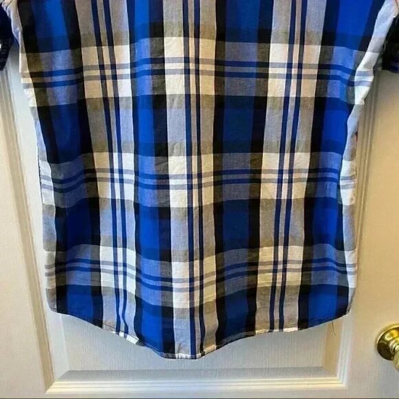 Dickie’s Button Front Shirt Short Sleeves Blue Grey White Plaid Boys Large - Picture 8 of 14